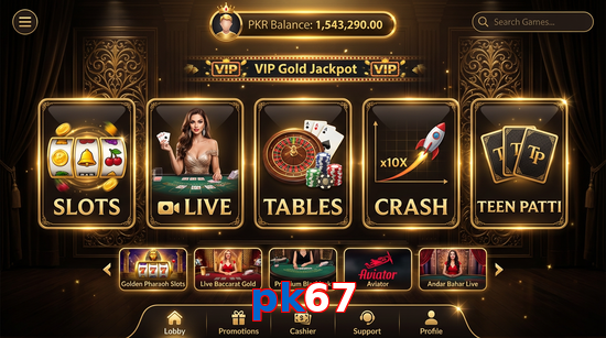 Main screen of Pk67 casino page for PK players